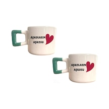 Mor Mürekkep Aşkoların Aşkosu Baskılı Yeşil Kare Kupa Set