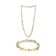 Zirkon Taşlı 925 Ayar Gümüş Gold Gurme Zincir İkili Set 201021769