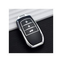 Toyota Ch-r Corolla Cross Yaris Cross Prius Rav4 Camry Prado Gümüş Kenar Tpu Anahtar Kılıfı Siyah - 3 Tuşlu