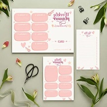 50 Sayfa Tarihsiz Masaüstü Planner Seti, Kalp Temalı Açık Gri