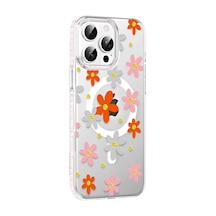İphone 15 Pro Floral Magsafe Kapak - Turuncu