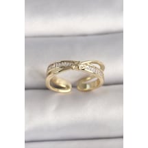 Pirinç Gold Renk Zirkon Taşlı Yıldız Detaylı Ayarlanabilir Kadın Yüzük - Tj-byk3573 Çok Renkli