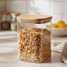 900ml Sızdırmaz Vakumlu Bambu Kapaklı Borosilikat Cam Kavanoz Hava Geçirmez & Dayanıklı G Şeffaf