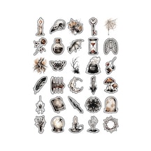 30 Adet Vintage Gotik Cadılar Bayramı Sticker Seti - Laptop Defter Ajanda Çok Renkli