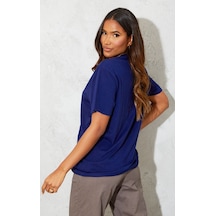 Düz Süprem T-shirt - Lacivert Oversize Bisiklet Yaka Kısa Kol Tişört Lacivert