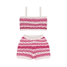 Antebies Pembe Jakarlı Triko Şortlu Set