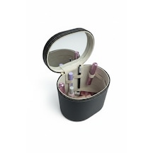 Makyaj Düzenleyici Aynalı Makyaj Çantası Siyah Bölmeli Taşınabilir Kozmetik Organizer 19x15x16 Cm