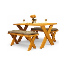 Neiwel Garden Aksa Doğal Ahşap Banklı Bahçe Masa Takımı-70-100 Takım Açık Ceviz