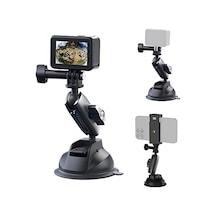 Telesın Alüminyum Alaşımlı Araç Vantuz Montajı, Hero 13 12 11 10 9 8 Djı Osmo Action 5 Pro 4 3 Insta 360 X5 X4 İphone Mobil Telefon Kameraları İçin, Telefon Tutacılı Araç Ön Cam Montajı
