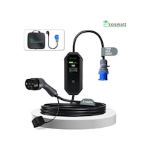 Coswatt Elektrikli Araç Taşınabilir Şarj Cihazı 7kW-32A-Tip2 Soket-Türkçe Menü-5M-3x32A Fiş-220V AC