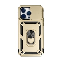 Apple iPhone Uyumlu,  14 Pro Max Kılıf Pars Lens Yüzüklü Silikon - Gold