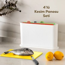 Porsima 1074-1 Beyaz-beyaz Standlı Çoklu Kesme Tahtası Seti-kırmızı Et Balık Sebze Beyaz Et-canlı Renkli Beyaz