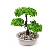 Yıldız Yapraklı Dekoratif Bonsai Yapay Ağaç 24 Cm- Ev & Ofis & Kafe Masa & Raf Dekoru Yeşil Yeşil