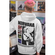 Sevbano Nirvana Rock Metal Müzik Grubu Sırt Baskılı Unisex Oversize Penye beyaz