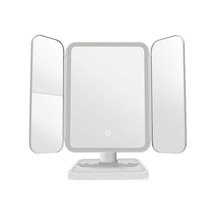Flybuy Üçlü Sıcaklığı Renk Makyaj Led Katlı Kade Büyütme Aynası Ayarlanabilir 3 +3x +2x Ks Beyaz