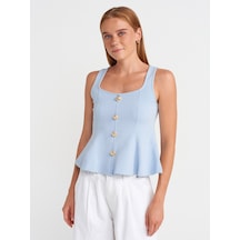 Dilvin 31979 Düğmeli Peplum Top-açık Mavi Açık Mavi