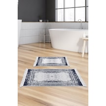 Dekoreko Kaymaz Taban Djt 2 Li Banyo Paspas Takımı Trend Saçaklı Modern M5132 lacivert