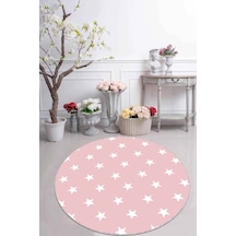 Pembe Yıldızlı Kaymaz Taban Yıkanabilir Yuvarlak Halı Ar606n11