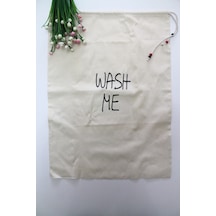 Wash Me Baskılı Çok Amaçlı Kirli Torbası 50x70cm Bej