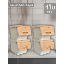 4'lü Tekerlekli Patateslik Soğanlık Bpa Free Oyuncaklık Erzak Kutusu Sebzelik Bambu 48 Lt Bambu-krem