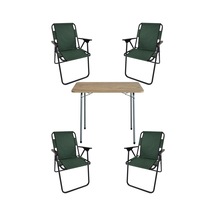 Bofigo 60X80 Çam Desenli Katlanır Masa + 4 Adet Katlanır Sandalye Kamp Seti Bahçe Takımı Yeşil
