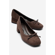 Luvi Shoes Gıpsy Kahverengi Süet Fiyonklu Kadın Topuklu Ayakkabı
