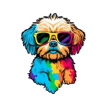 Renkli Cool Köpek Araba, Motorsiklet, Kask, Laptop,cam Sticker 14x12 Cm