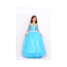 Butikhappykids Prenses Elsa Kostümü Uzun Kollu Elsa Kostümü 1-12 Yaş Mavi