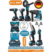Böhrer Alman 4451-6807 5 Akülü 2 Şarjlı Kömürsüz V598 5AH Profesyonel 6 Makine Kombo Set Mavi Tek Çanta