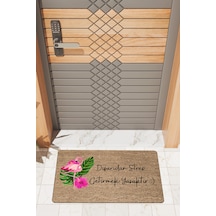 Rugmood Modern Dijtal Baskı Flamingo Stres Getirmek Yasaktır Kapı Önü Paspası Kahverengi