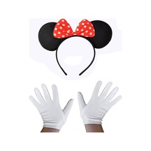Kırmızı Fiyonklu Minnie Mouse Tacı Ve Beyaz Eldiven Seti "