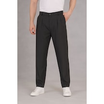 Bürke Çift Pileli Antrasit Beli Lastikli Rahat Bol Kesim Baggy Pantolon