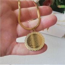 Yuvarlak Ayetel Kürsi Gold Kadın Kolye 45 Cm Paslanmaz Çelik Zincirli, Anlamlı Zarif Tasarım Çelik