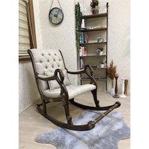 Asedia Vintage Kuğu Ceviz Krem El Oyması Ahşap Sallanan Sandalye Dinlenme Koltuğu