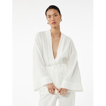 Koton Mandarin Yaka Beli Bağcıklı 3/4 Geniş Kollu Kimono Kırık Beyaz 5sak50120pw Ekru