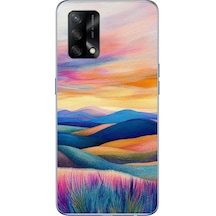 Oppo A74 Uyumlu Renkli Pastel Günbatımı Baskılı Silikon Kılıf