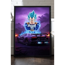 Vegeta Lamborghini Aventador Siyah Ahşap Çerçeveli Poster, Dekoratif Anime Araba Duvar Tablosu