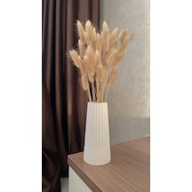Beyaz Çizgili Büyük Boy Vazo İskandinav Stil / Taş Tozu / 19cm Beyaz