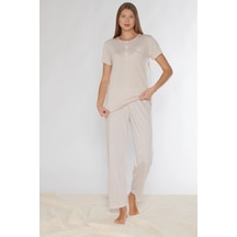 Alperi Kısa Kol Pijama Takımı Viskon 780-54 Taş