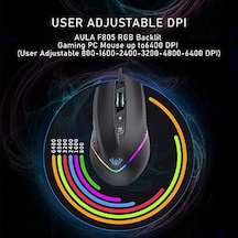 Aula F805 6400dpı Rgb 7 Tuşlu Makro Optik Oyuncu Mouse, Siyah