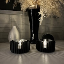 Gees Global 3d Baskı Modern Çizgili Mumluk - Tealight Mumluk 1 Adet -siyah Gbzs