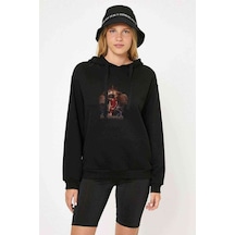 Led Zeppelın Icarus For Baskılı Siyah Kadın Kapşonlu Sweashirt