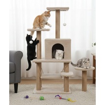 Tr Pet Y01 Kedi Tırmalama Oyun Evi Salıncaklı Yuvalı Lüks Bej