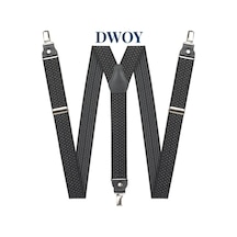 Dwoy Siyah Hakiki Deri Bağlantılı Metal Klipsli Puantiyeli Pantolon Askısı-1108