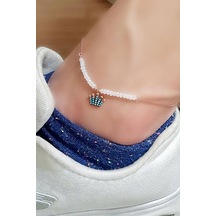 Turkuaz Taşlı Taç Figürlü Kristal Kuvars Taşlı Gümüş Halhal Turkuaz