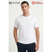 Jiber Erkek Premium Bambu Terletmeyen Hafif Kumaş T-shirt Beyaz