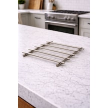 Karteya Krom Nihale, Pratik Kullanışlı Metal Nihale Sunum Ve Çeyizlik Tencere Altlığı Gri