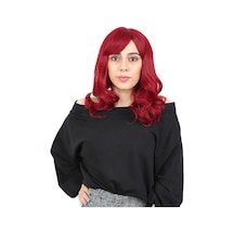 Dalgalı Perçemli Orta Boy Fiber Sentetik Peruk - Kızıl