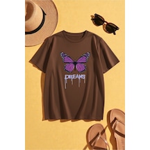 Uyguntarz Unisex Dream Butterfly Tasarım Tshirt Kahverengi