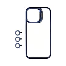 Apple Uyumlu iPhone 15 Pro Max Kılıf Kamera Lens Korumalı Standlı Zore Klon Lensli Kapak
